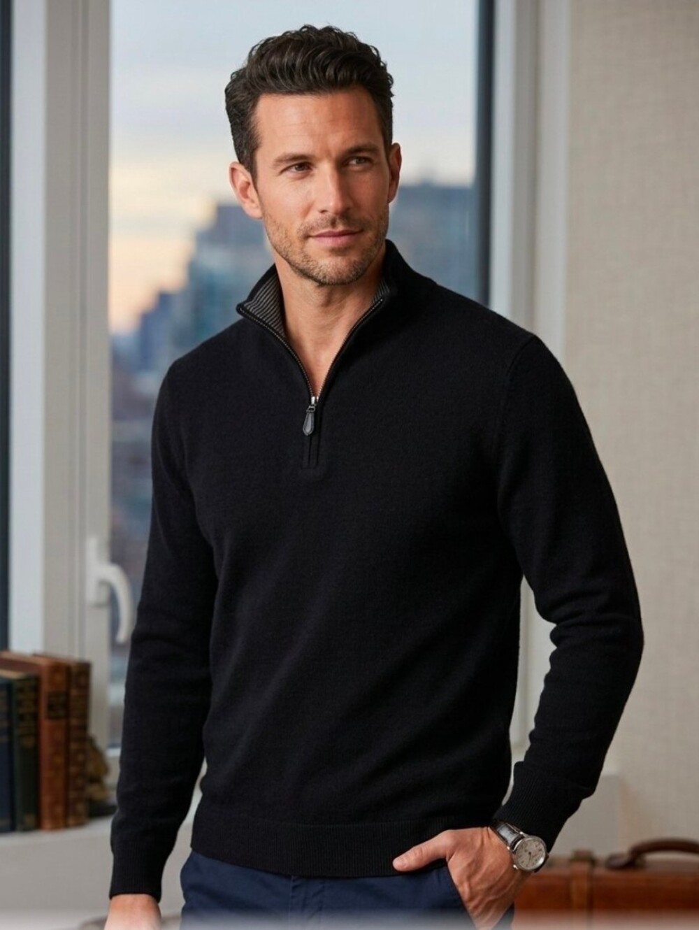 Express Men's 100% Extra Fine Merino Wool Quarter-Zip Knit Sweater Black Size M